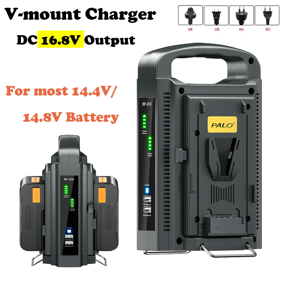 V-Mount Battery Charger DC 16.8V Dual-Channel PD Fast Charger for Most V Mount V Lock Batteries Camera 14.8V/14.4V BP 95/185/222