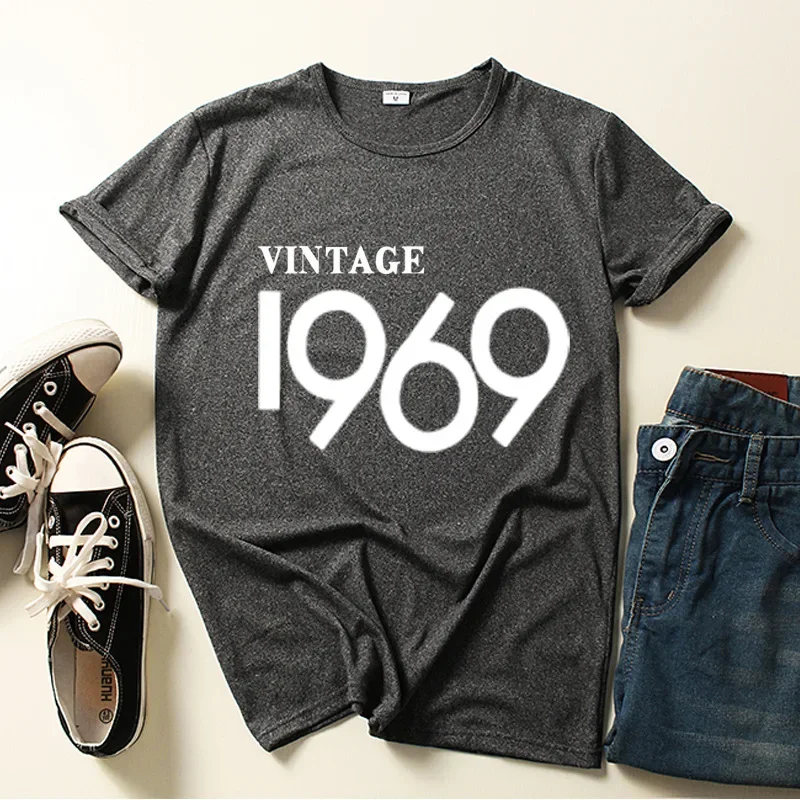 Druck Frauen T-Shirt Vintage 1969 1971 Brief Kurzarmhemd Oneck lose Frauen T-Shirt Damen Tops Camisetas Mujer T-Shirt