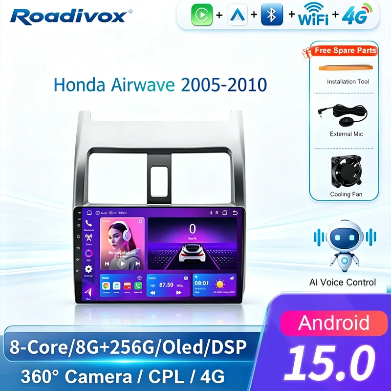 4G Android AI VOICE  Car Radio Multimedia player  for Honda Airwave 2005 2010 GPS Navigation Stereo Screen Video Tape Recorder