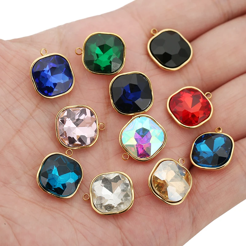 5 개/몫 스테인레스 스틸 스퀘어 펜던트 직사각형면 처리 된 유리 크리스탈 매력 팔찌 귀걸이 목걸이 쥬얼리 만들기