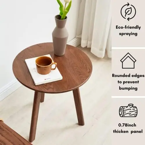 

Round Side Table - 100% Natural Solid Wood - 3 Legged Wood End Table for Living Room - Small, Elegant Round End Table - Eco-Frie