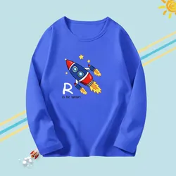Kids Autumn Long Sleeve Cotton T-shirts Boys Spacecraft Graphic T-shirt Little Boys Base Tee