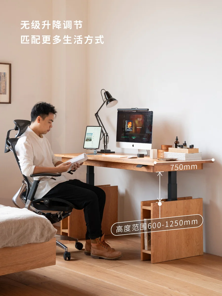 Lifting table double electric, solid wood home computer workbench desk log desk