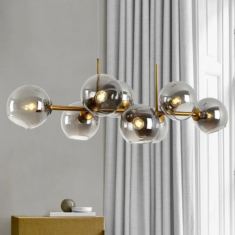 Imagem -03 - Luz Pendente Nórdica Minimalista Bola de Vidro Dourado e Preto Lustre para Jantar e Sala de Estar Decoração de Casa