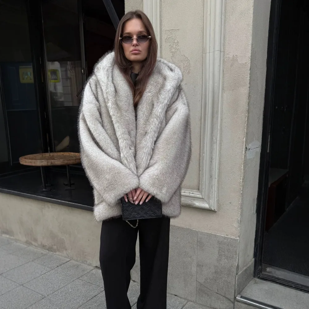 Casual Thick Warm Filled Cotton Fox Fur Coat Autumn and Winter Women Chic Loose Soft Music Festival Snow Date Travel Fur Jacket