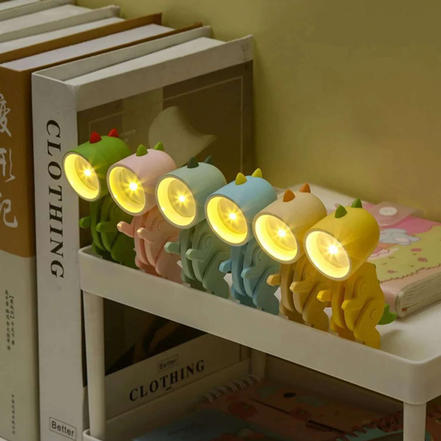 Bonito Mini Battery-Powered LED Folding Night Lights, adorável dinossauro luz, perfeito para brinquedos infantis e quarto B, novo