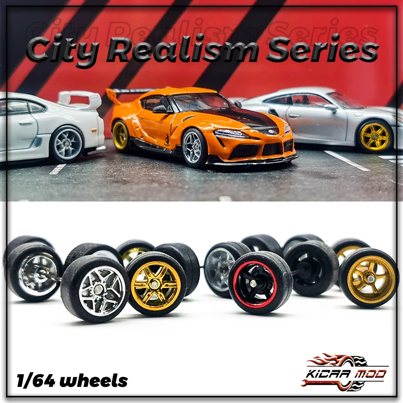 Kickcar 1/64 Wheels Rubber Tires City Realism Series Detail-up Modified Kit for 1:64 Hotwheels Racing Sports Car Toy(5 sets)