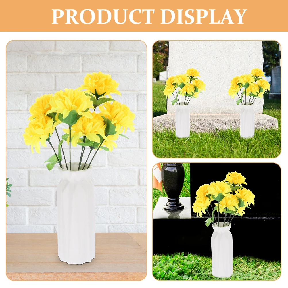 

Yellow Artificial Chrysanthemum Bouquet Silk Cemetery Flowers Grave Decor FauxGravestoneDecoration Memorial