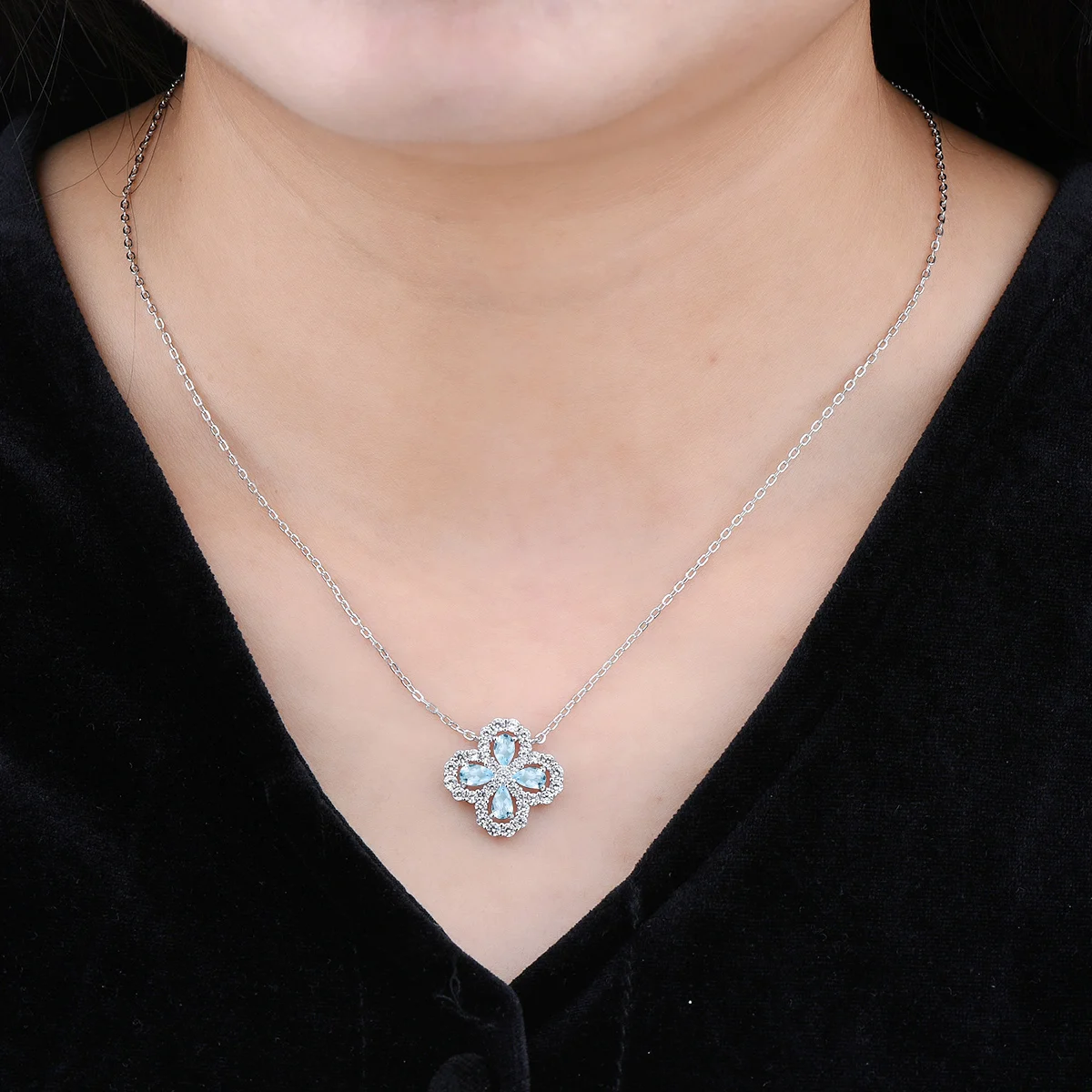 Natural Aquamarine Sterling Silver Necklace Pendant 0.8 Carats Genuine Light Blue Gemstone Summer S925 Jewelrys Women Gifts