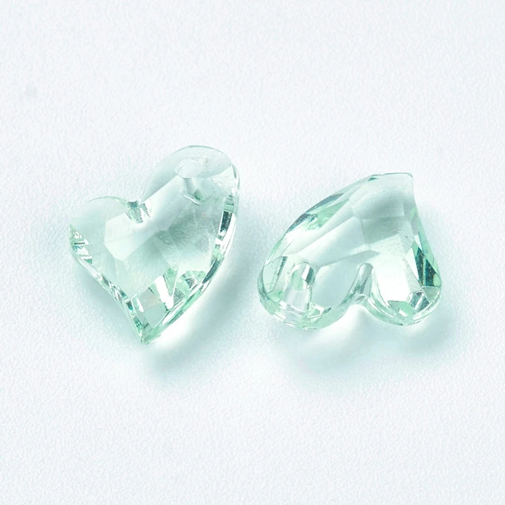 20pcs Transparent Acrylic Charms Faceted Heart Mint Cream 11x9x4mm Hole: 0.5mm