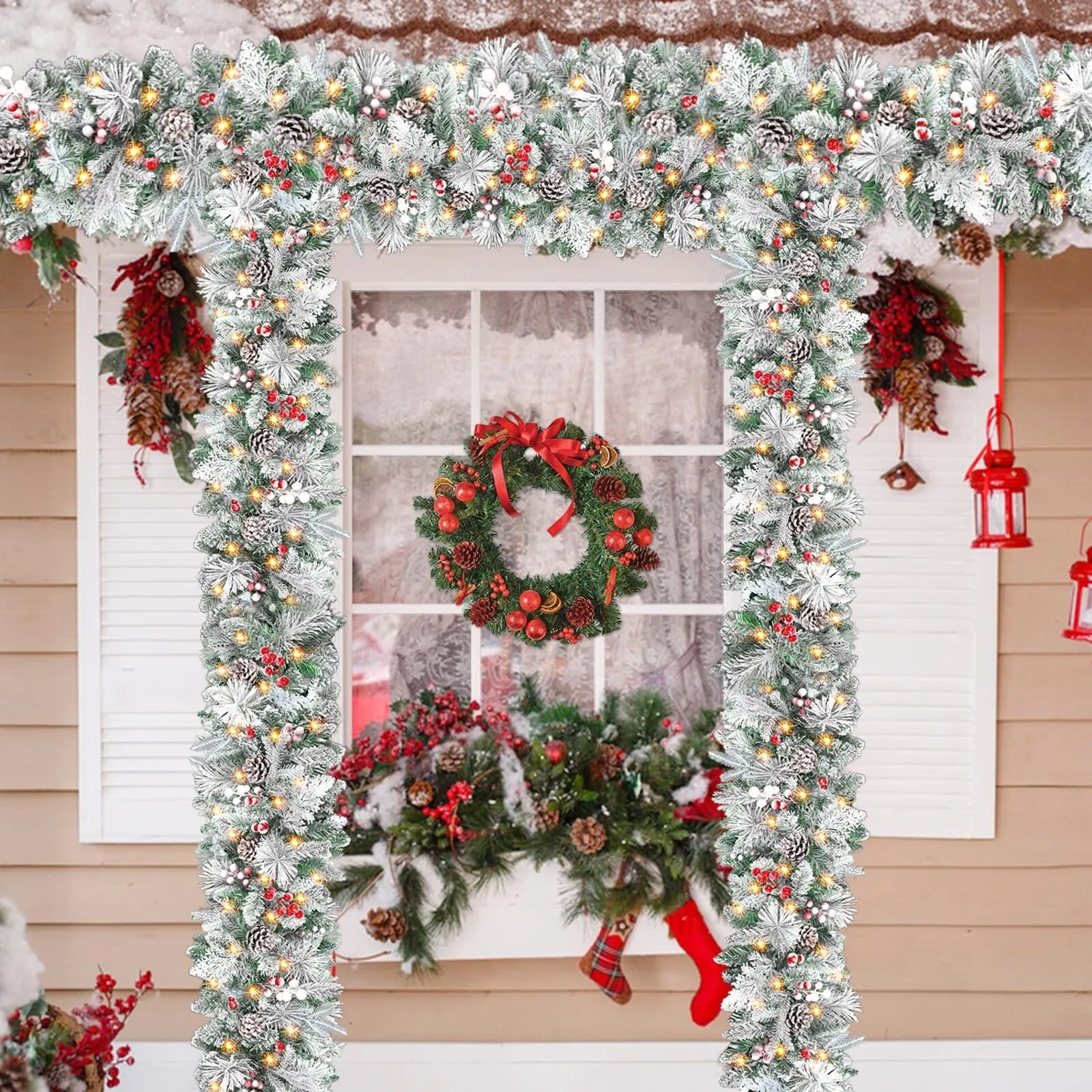 Christmas Rattan Encrypted Wreath Decor Christmas Vine Strips Hangings Rattan Door Decoration 9 Feet 50 Lights Ornament navidad