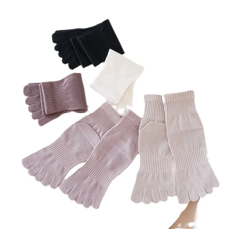 5 pares de calcetines de cinco dedos para mujer, calcetines de algodón de tubo medio de otoño e invierno, calcetines de sub dedos/cinco dedos