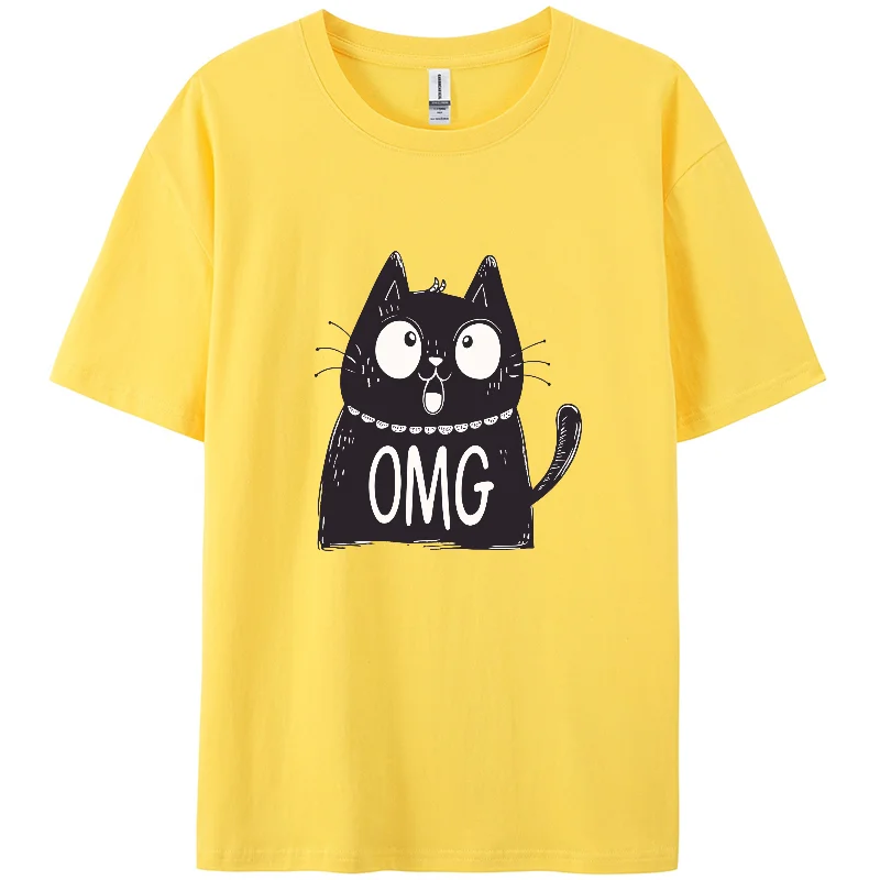 Y2K, Summer Casual T-shirt, Cute Cat Print T-shirt, Short Sleeve,   Furious Women Short T-shirt,Funny Abstract, Pure Cotton.