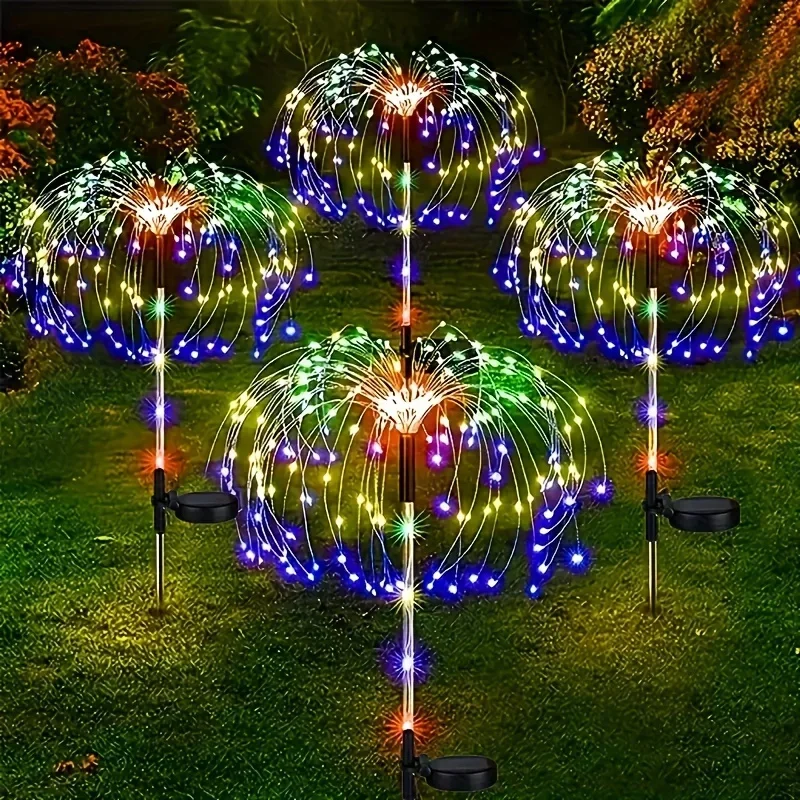 150LED Solar Garden Dandelion Firework Lights Copper Stake Outdoor Yard Colorful Fairy Light Patio Christmas Decorations 8 Modes
