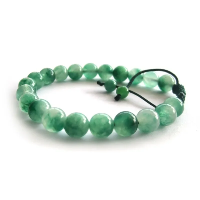 Customized Green jade Emerald 8MM Beads Hand Knotting Bracelet Accessories DIY Jewellery Fashion Man Woman Luck Amulet New