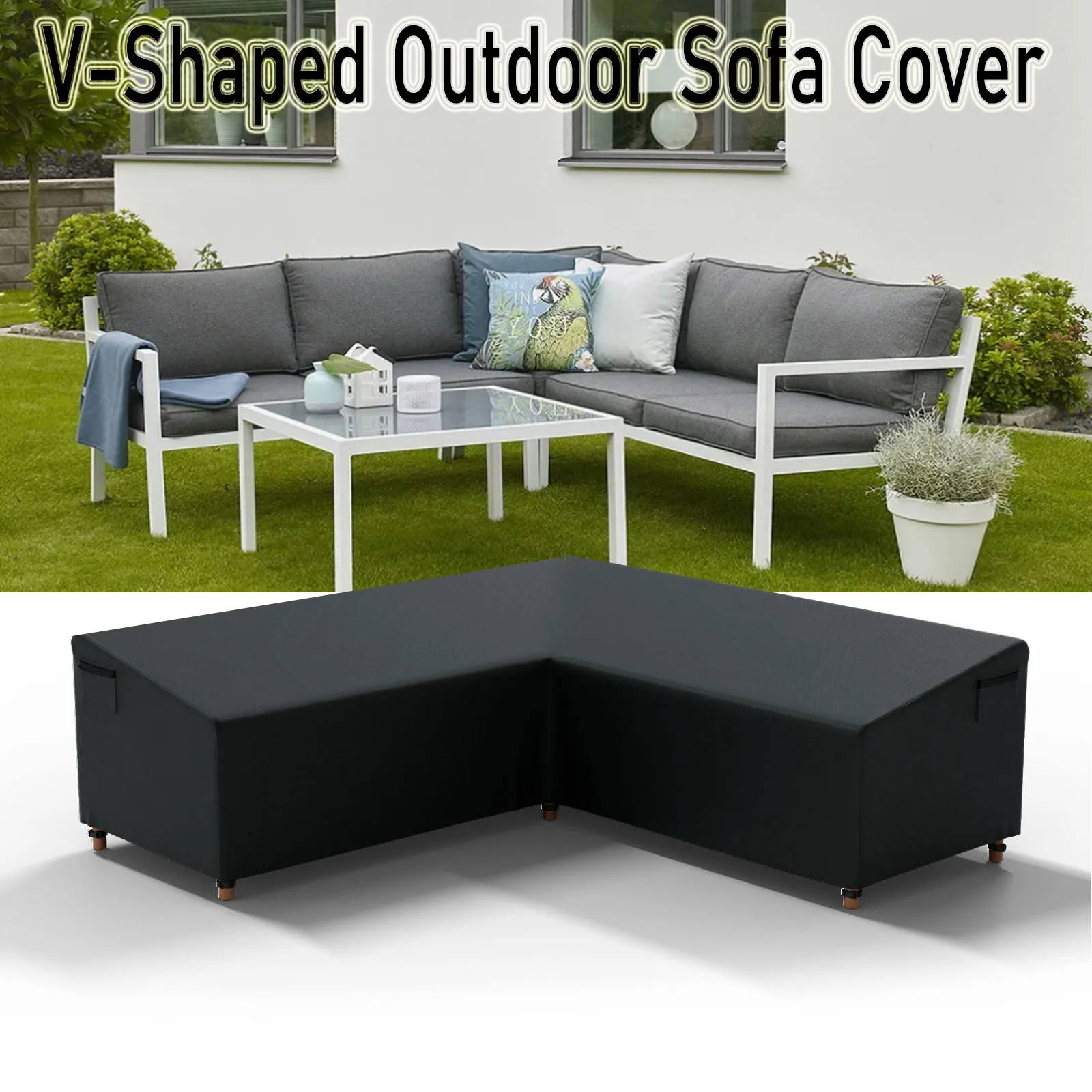 V-Shaped Heavy Duty Outdoor Sectional Sofa Cover Lawn Patio Furniture Cover Waterproof Sturdy 420D Patio Sectional Couch Cover