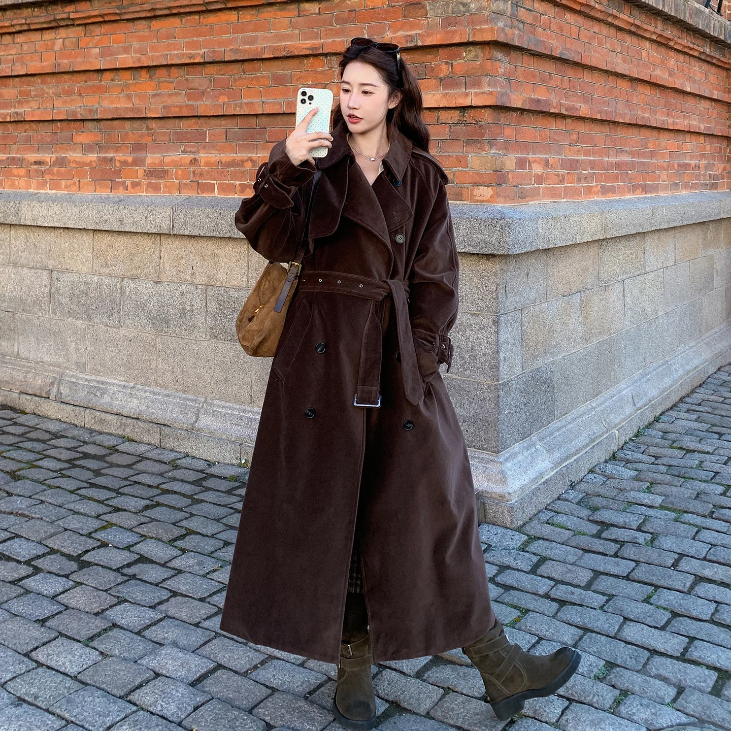 

Long Thick Parka Jacket for Women, Coffee Color with Rabbit Fur Lining, 2025 New Korean-style Fleece-lined Women's Coat