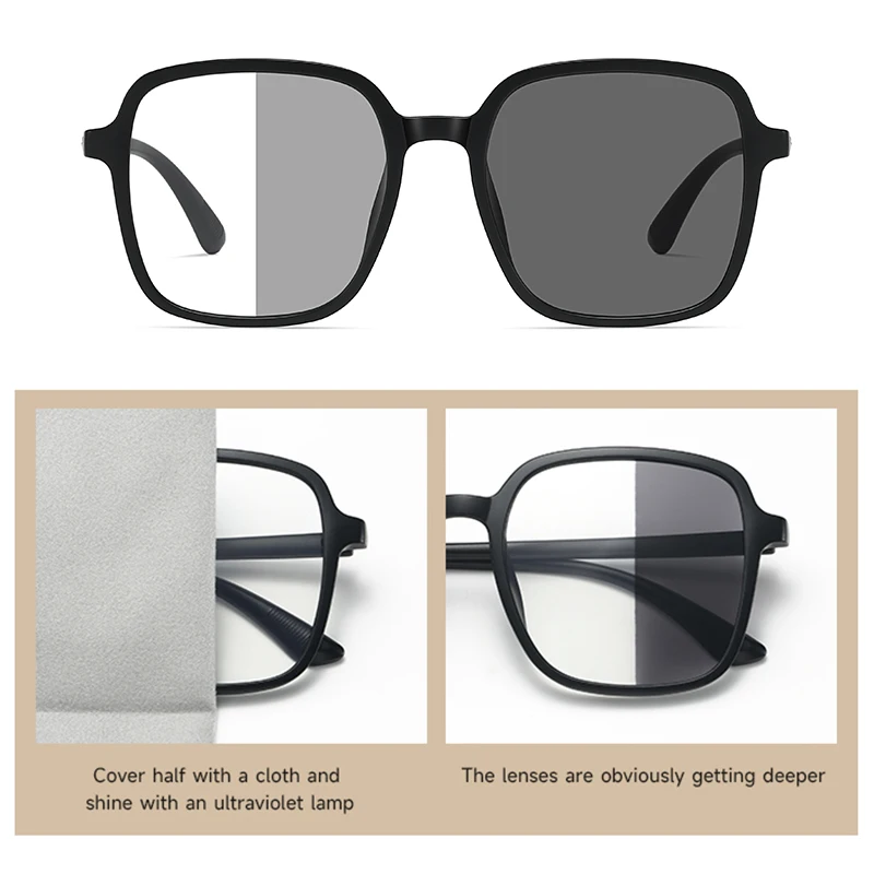 Large Square Frame Sunglasses Unisex Fashion Oversized UV400 Protection Photochromic Lens Classic image 4