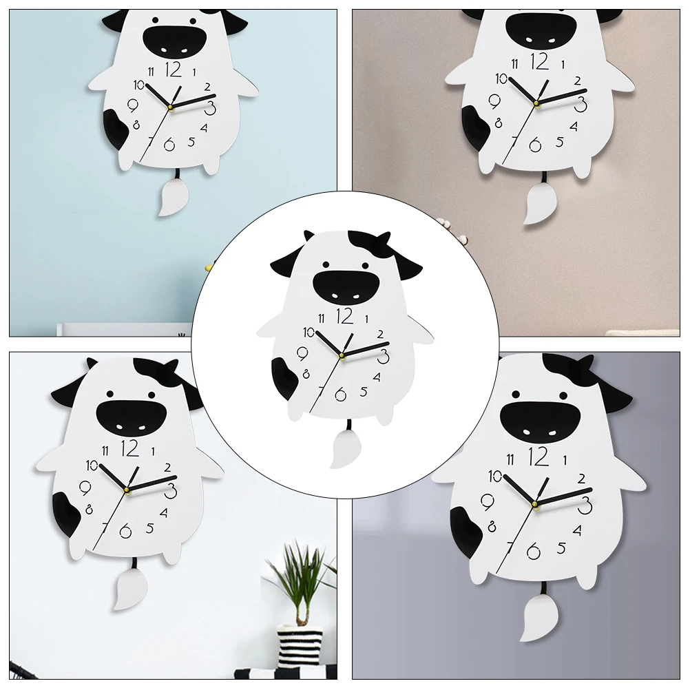 

Cow Wall Clock Cute Decor Bedroom Vintage Cartoon Decorative Silent Swing Home Cow Shaped Modern Clear Number Christmas Gift