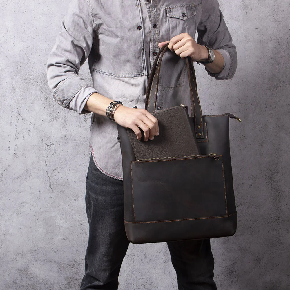 Vintage-Umhängetasche aus hochwertigem Leder für Herren, Aktentasche für Männer, Business-Handtasche, Laptoptasche – Detail 6