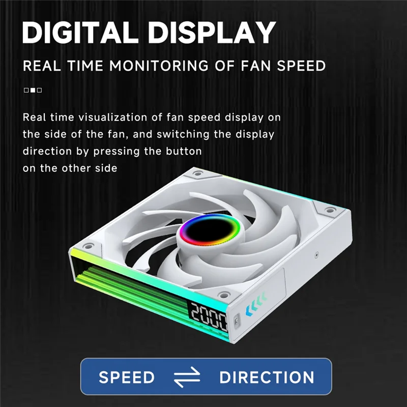 Novo! 12cm display digital mudo fio-livre emenda caso ventilador cpu placa-mãe argb sincronização de luz 4pin pwm