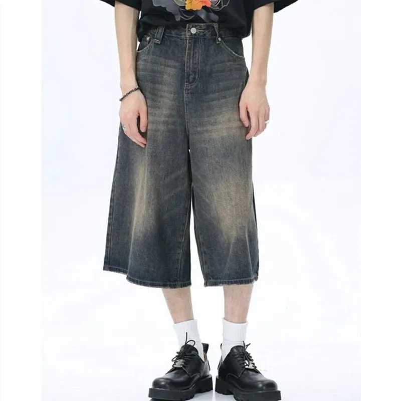 

Retro Plus Size Denim Shorts Loose Jeans Y2k Streetwear Oversize Shorts Denim Pants Korean Unisex Style Baggy Wide Leg Capris