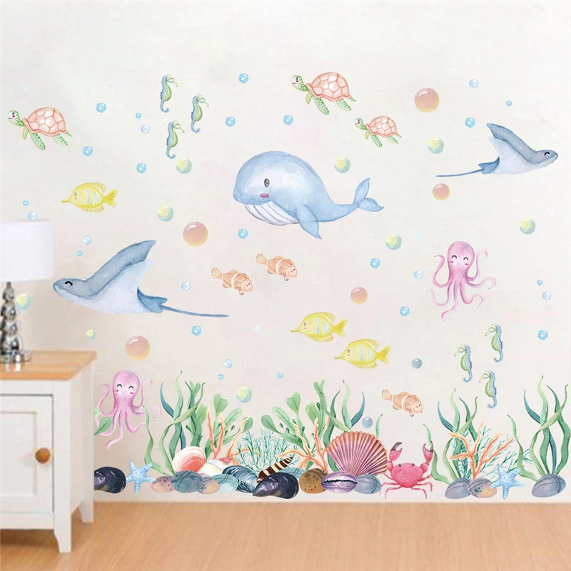 Cartoon Fishes Sealife Bubble Wall Stickers For Kids Room Bathroom Home Decoration Diy Ocean Scenery Mural Art Pvc Decals Poster