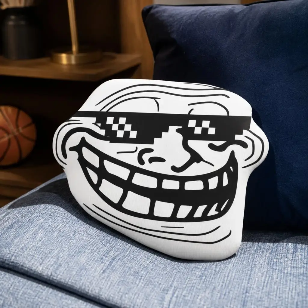 Trollface Meme Rage Comic Troll face 2D Flat Printing Shaped Pillow Double-Sided Throw Pillows for Home Decor Gift Sofa Room Bed