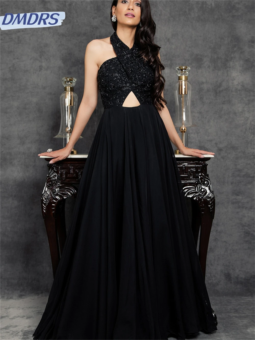 Sexy Black A-Line Evening Gown 2024 Elegant Sleeveless Dress Simple Waistless Floor-length Gowns Vestidos De Novia