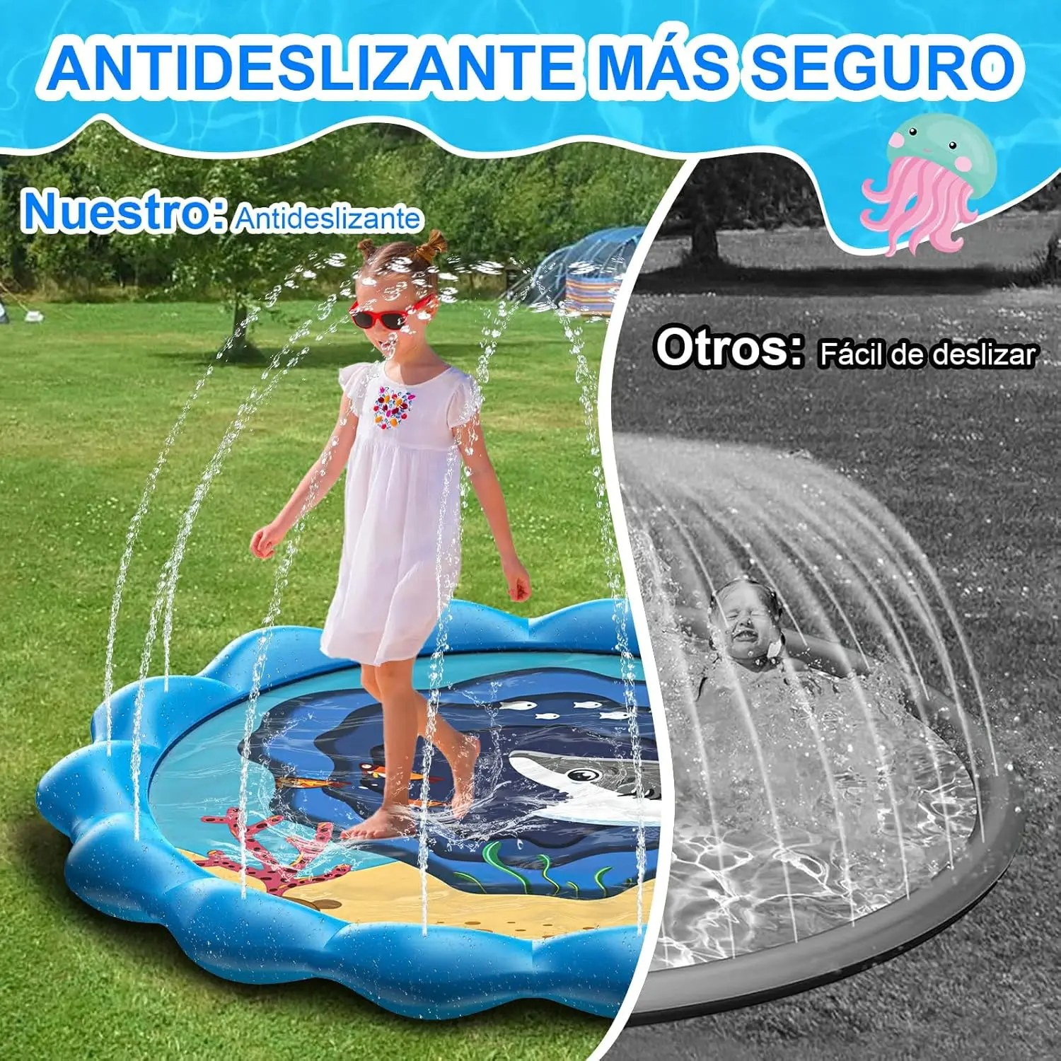 어린이와 강아지를 위한 수영장, 170CM 스플래시 패드, 어린이용 물놀이장, 두껍고 튼튼한 매트, 재미있는 물놀이 장난감