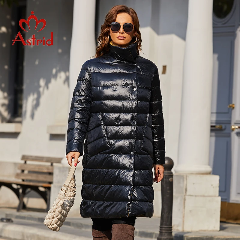 Astrid 2022 Spring Coats Women Parkas Long Warm Lapel Padded Clothing Women\'s Jacket Outerwear Double Breasted Pockets ZR-DR53