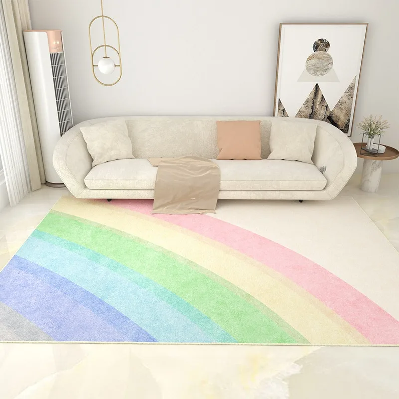 

Rainbow Living Room Carpet Large Area Rugs for Bedroom Loop Pile TPR Short Plush Non-slip Soft Floor Mats 거실카페트 Alfombra Salón