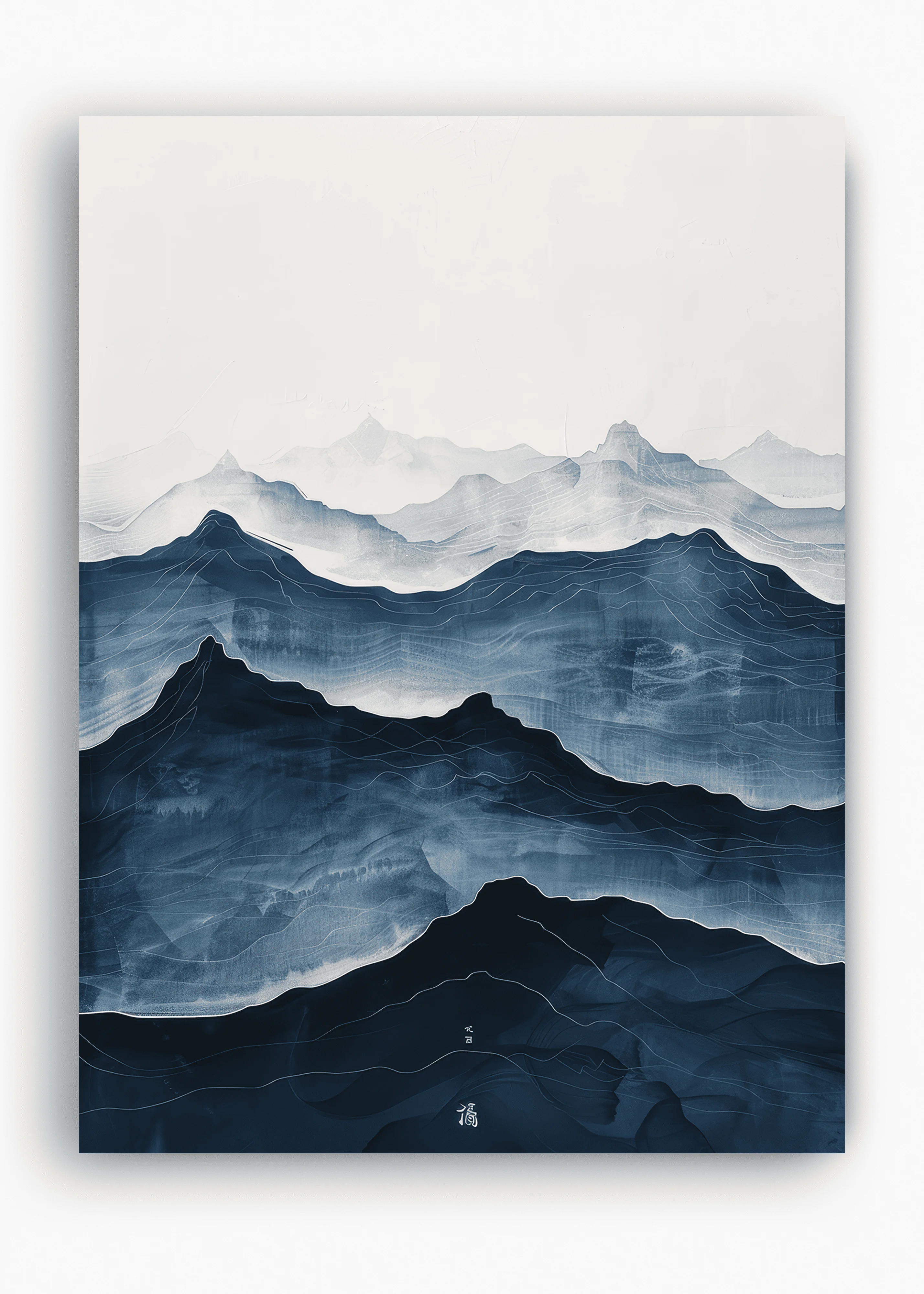 Blaue Wellen Abstraktes Japanisches Leinwand-Wandbild Ungerahmtes Poster im Japandi Zen-Stil für Wabi-Sabi Wohnzimmer- und Bürodekoration