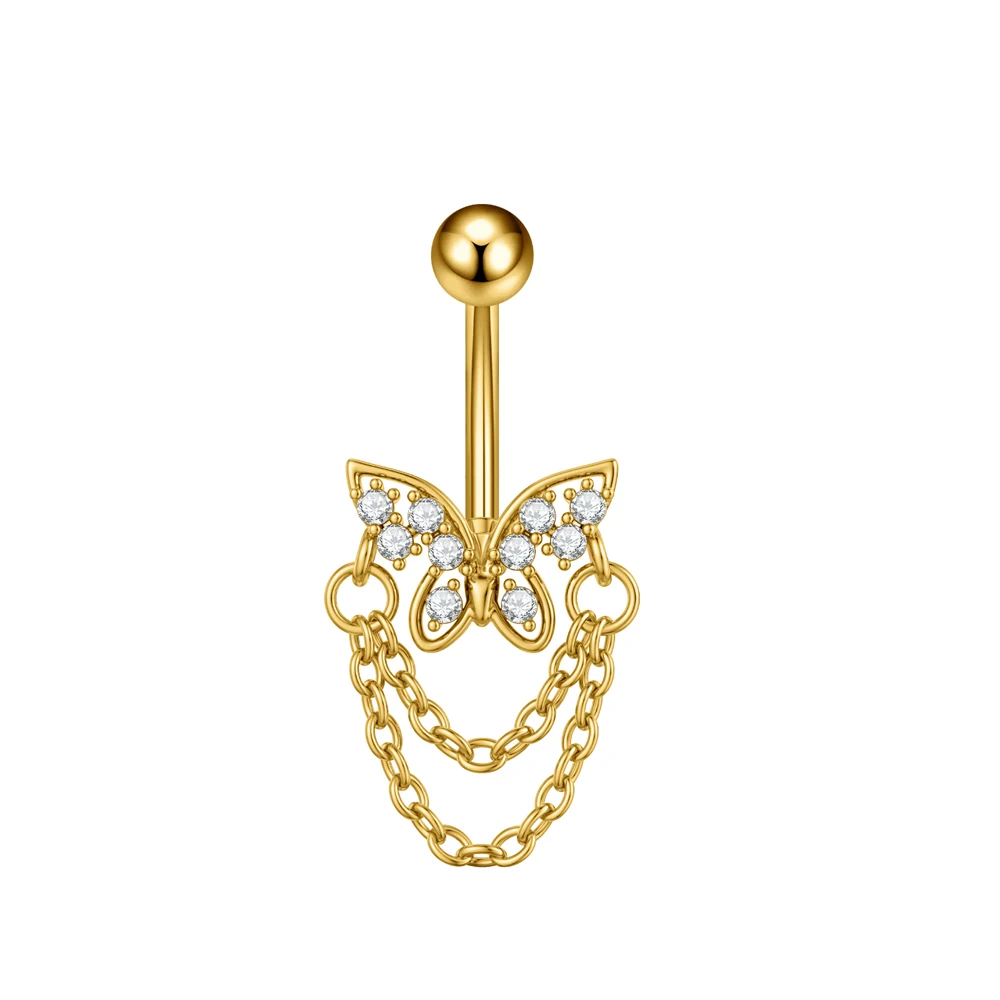 Gold Color Crystals CZ Belly Piercing Dangled Navel Ring