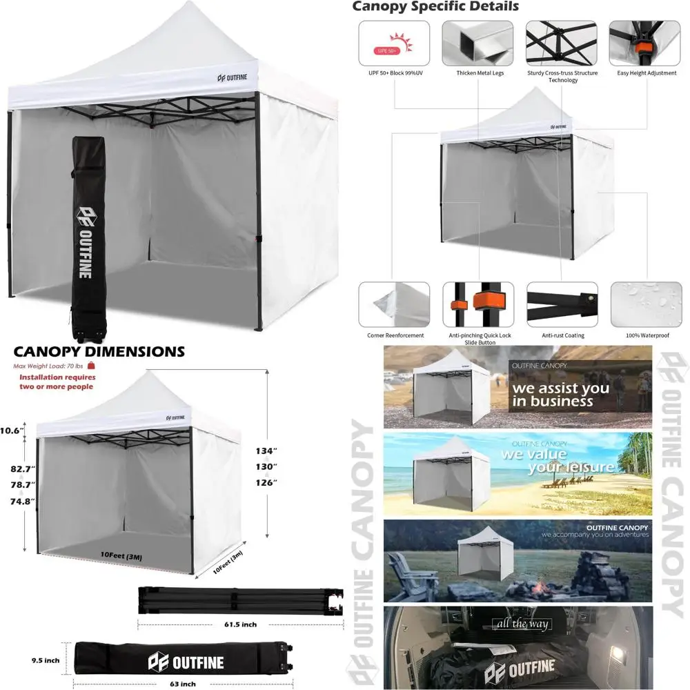 

Heavy Duty 10x10 Pop Up Commercial Canopy Tent with 3 Side Walls, Instant Shade, Upgraded Roller Bag, 4 Weights, Outdoor Event S