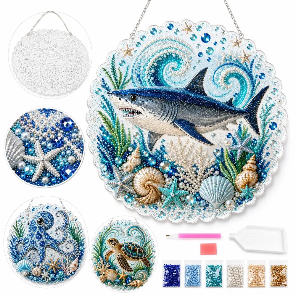 Ocean Pearl Art Pearl Art DIY Kit Sparkling Finish Complete Craft Set Diamond DIY Hanging Ornament Kit Rhinestone Art Kit