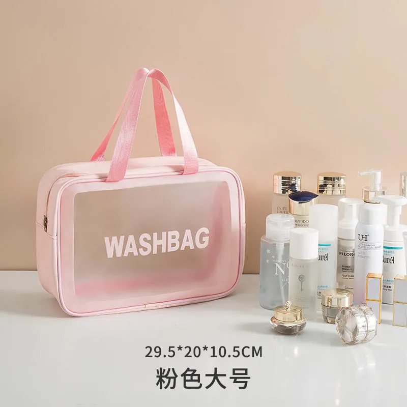 Borsa cosmetica trasparente in PU borsa da bagno impermeabile di grande capacità borsa da bagno smerigliata traslucida all'ingrosso