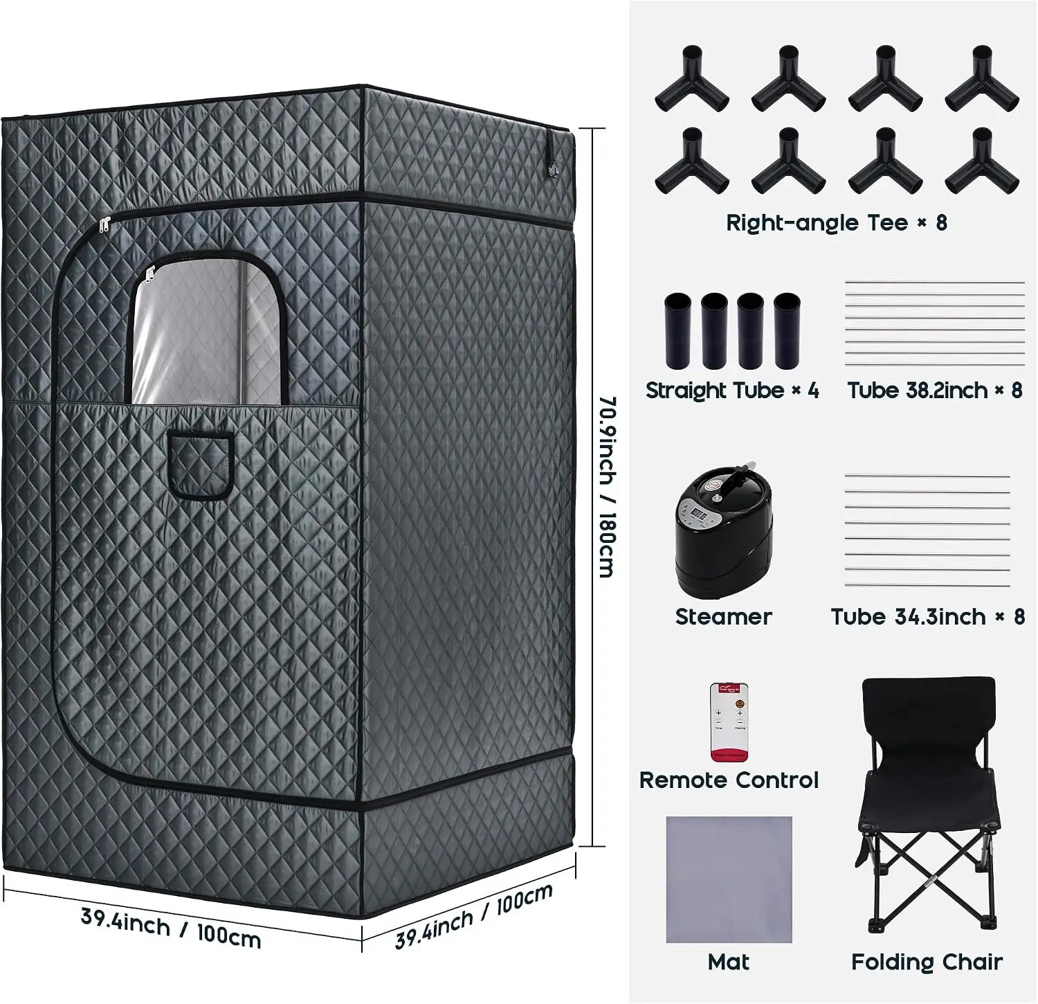 1 Person 3.3 x 3.3 x 5.9 FT Portable Steam Sauna Tent for Home | Extra-Large Full Body Sauna Box with 3L 1500W Steamer, Remote