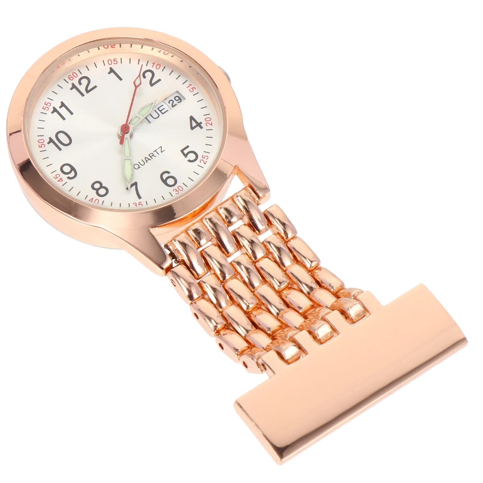 

Nurse Pocket Watch Rose Gold Large Face Durable Material Clip Watch Stylish Design Luminous Night Reading Practical Gift