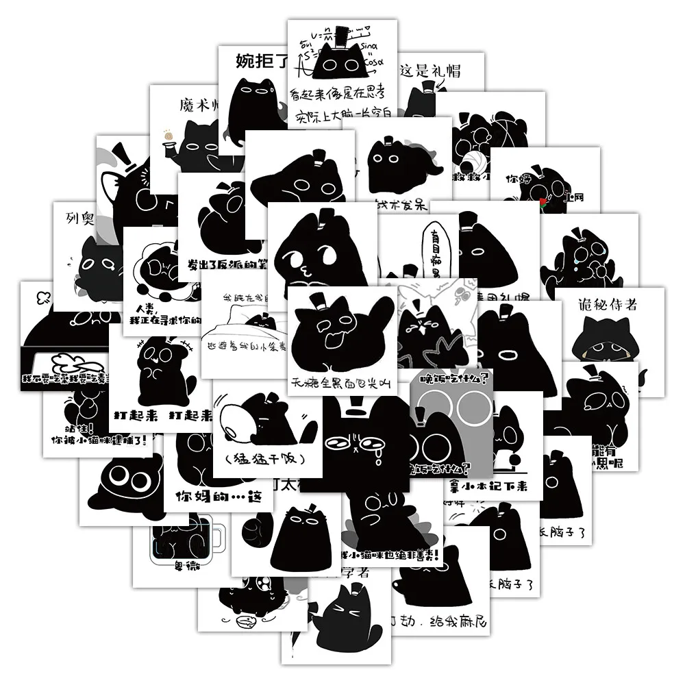 63 Stück schwarze niedliche Kätzchen-Katzen-Graffiti-Aufkleber für Fahrrad, Handkonto, Federmäppchen, Abziehbilder, Anime Worlds Store