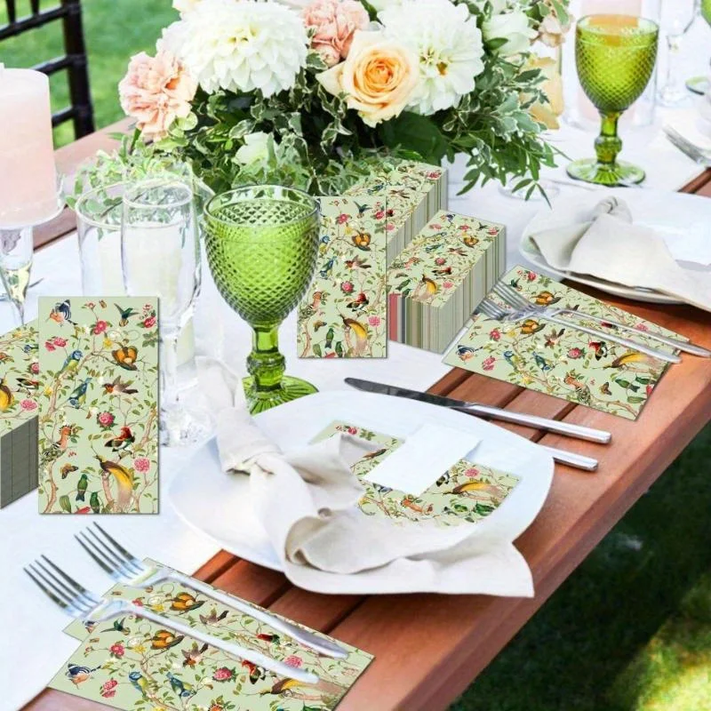 20/40Pcs Vintage Floral Vogel Papier Gast Serviette Aquarell Blume Badezimmer Serviette Einweg Servietten für Home Party liefert – Detail 3