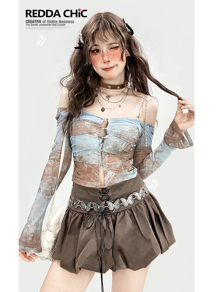 Подтяжки с принтом во французском стиле, вырез лодочкой, длинные рукава, весенние тонкие стильные топы, сетчатая футболка The Spice Girls, укороченный топ без косточек