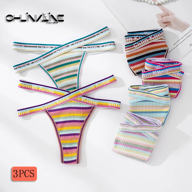 Sexy Thongs For Women Cross Waist Ultra Mini Panties Colorful Stripped Fancy Female Underwear Muitiple Size Young Girl G-string