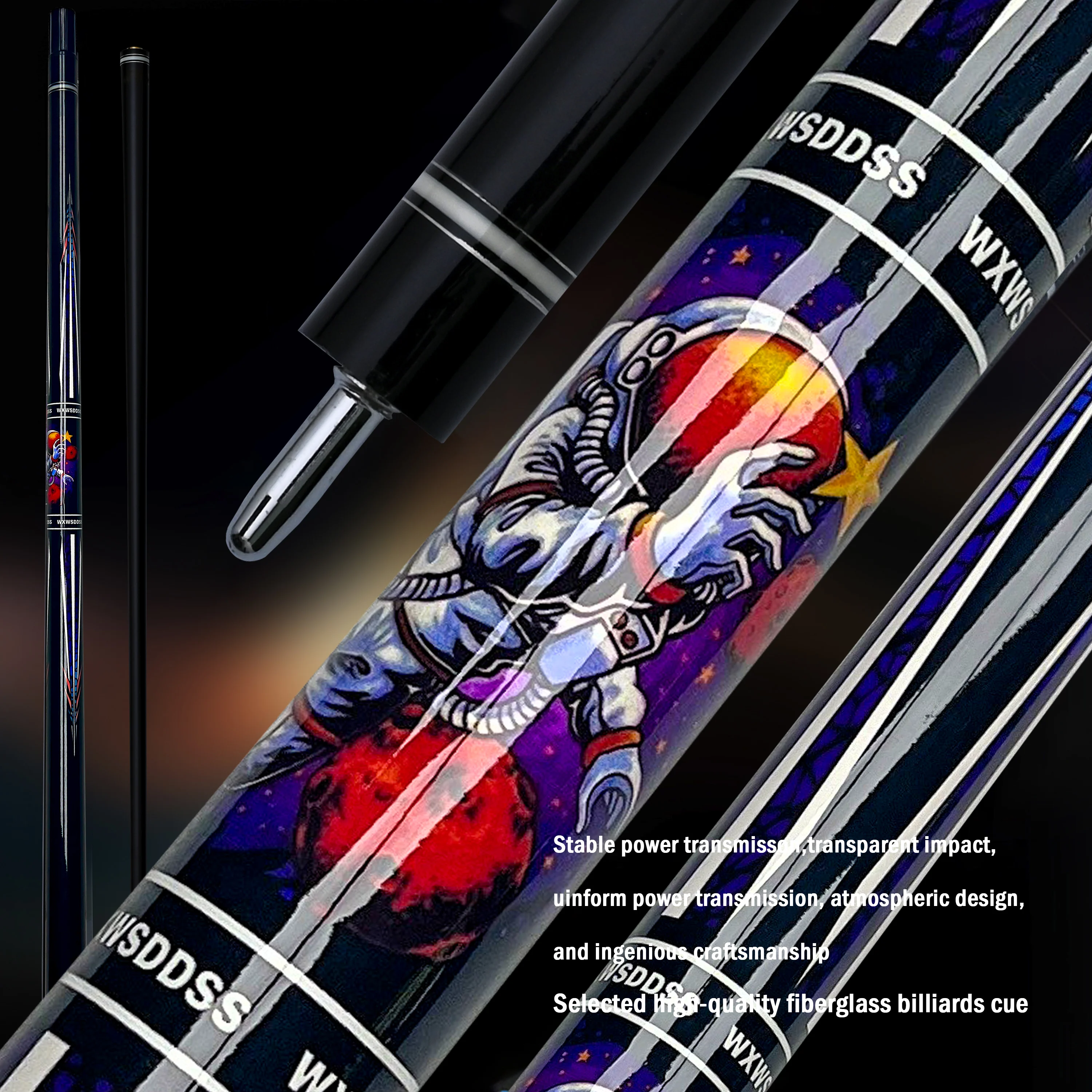 12.5mm Low Deflection Fiberglass Composite Pool Cue Multi-Layer Tip Steel Joint Anti-Warp Precision Cue for Pros and Gift Giving
