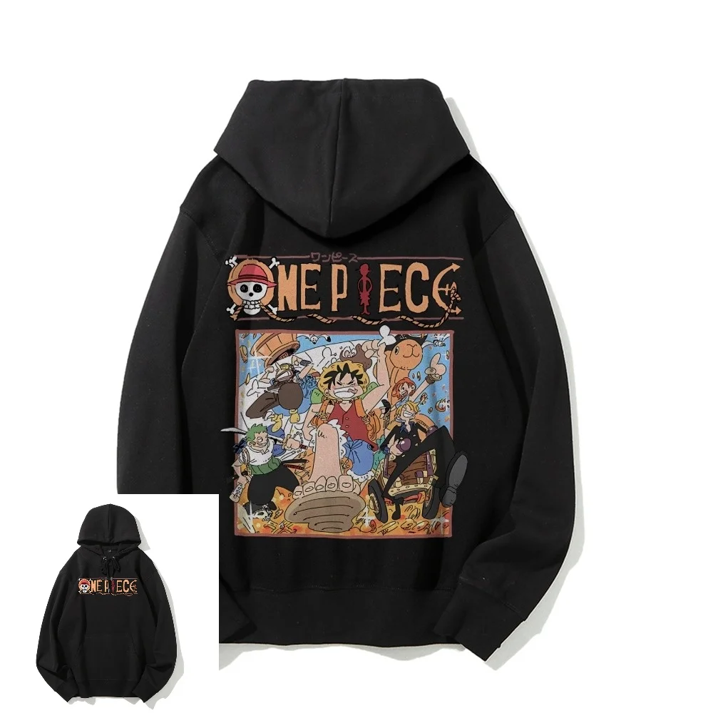 เสื้อฮู้ดอนิเมะวันพีซสำหรับผู้ชายและผู้หญิง เสื้อสเวตเชิ้ตแบบสวมหัวทรงโอเวอร์ไซส์ สไตล์วินเทจ สตรีทแวร์ลำลอง เสื้อผ้าสไตล์ Y2k