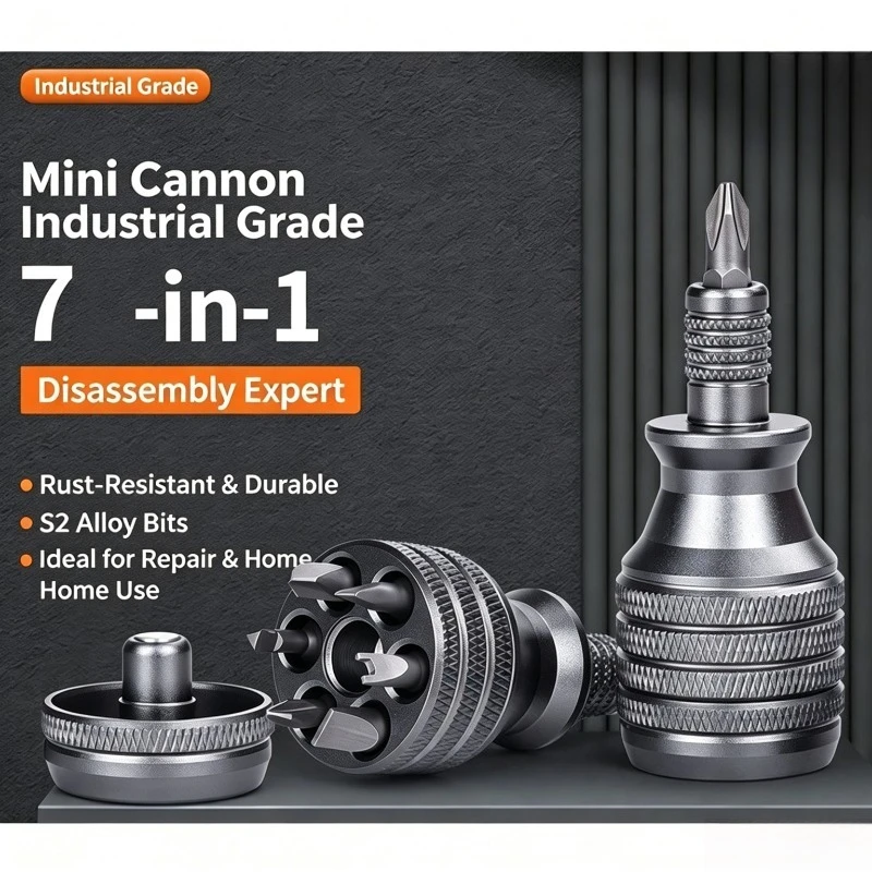 7 in 1 Metal Pocket Screwdriver Set Multi-bit Portable Repair Tool Hex Phillips Slotted Bits Compact Steel Body for Home Pack