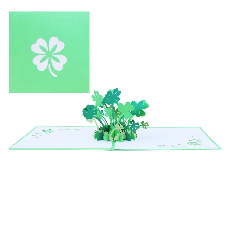 

3D Lucky Clover Greeting Card, St Patrick's Day, Customized, Flowers, Holiday Party Invitation, Gift, Thank you Card