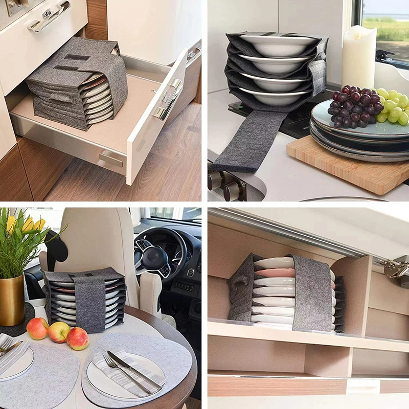 Espessado Camping Talheres Recipientes, Feltro Placa Dish Cup, Suporte Do Saco De Armazenamento, Armário De Cozinha Motorhome, Organização em camadas
