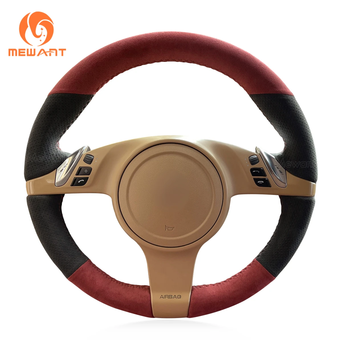 

MEWANT Black Alcantara Car Steering Wheel Cover for Porsche 911 991 Boxster 981 Cayman Cayenne Panamera 2009 2010 2011-2015 2016