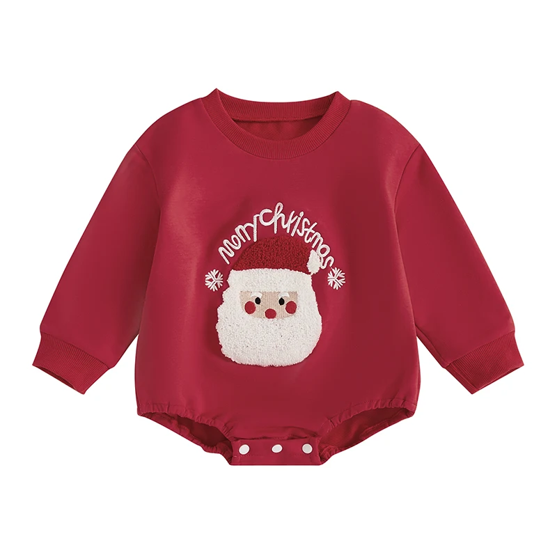 

Baby Boys Girls Red Romper Autumn Winter Christmas Clothes Santa Embroidery Long Sleeve Crew Neck Newborn Jumpsuit for 0-18M